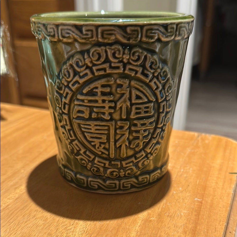 Vintage Mandarin Ghirardelli Square green ceramic tiki pot